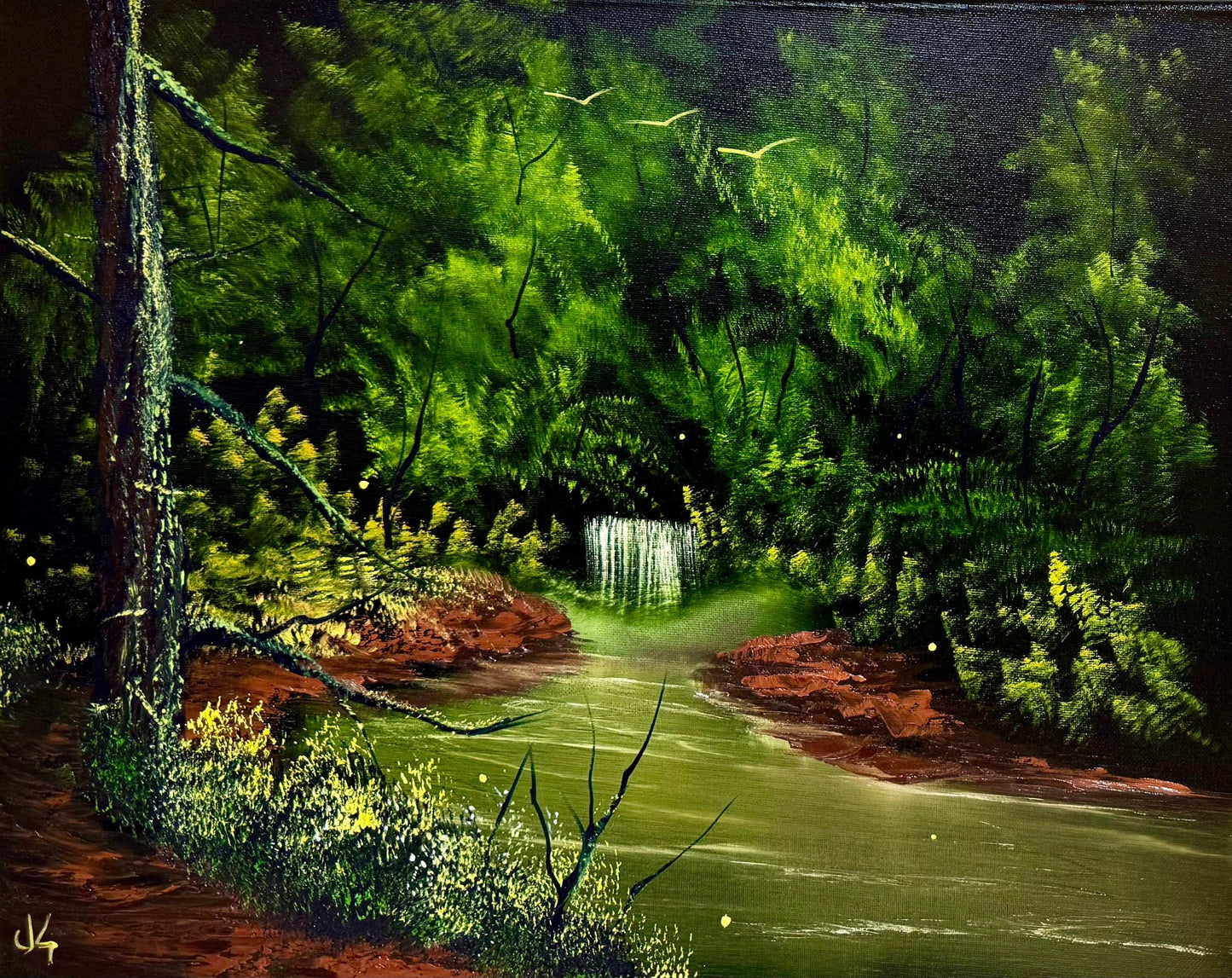 Painting #1695 - 18x24" Canvas - Jungle Landscape painted 2-8-25