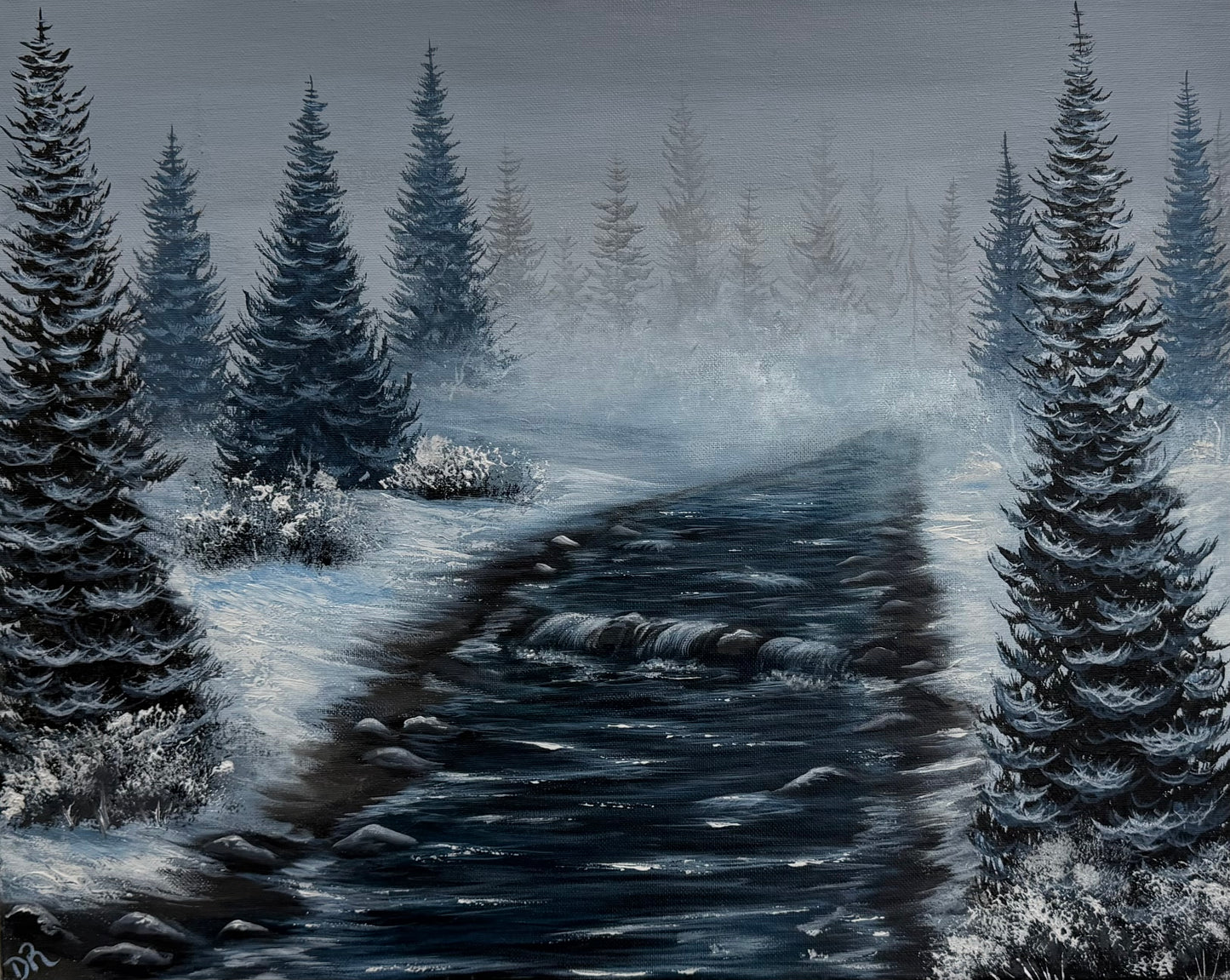 Painting # by Dani from Happily Painted - 16x20" Canvas - Flowing River Landscape