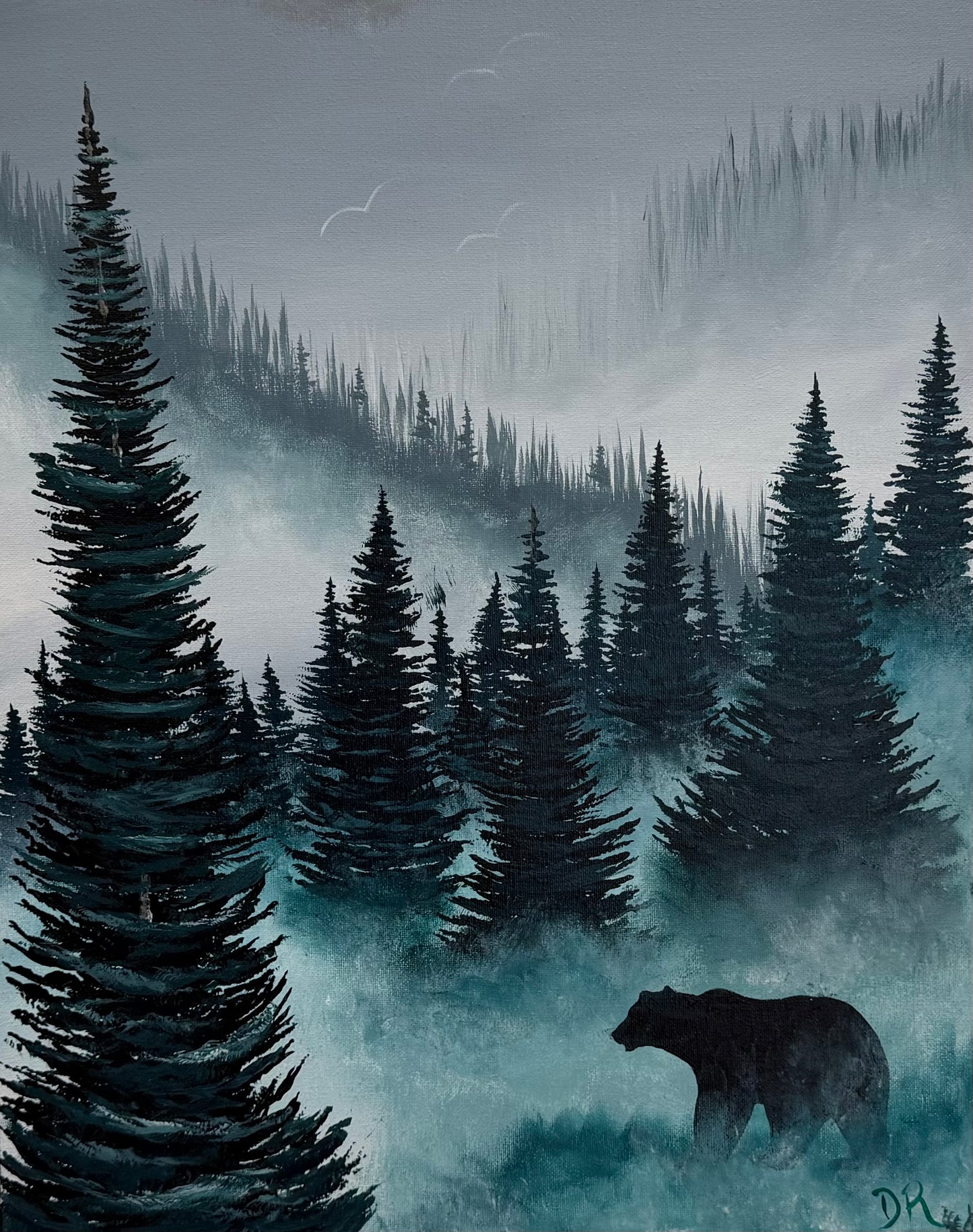 Painting # by Dani from Happily Painted - 16x20" Canvas - Alpine Bear Landscape