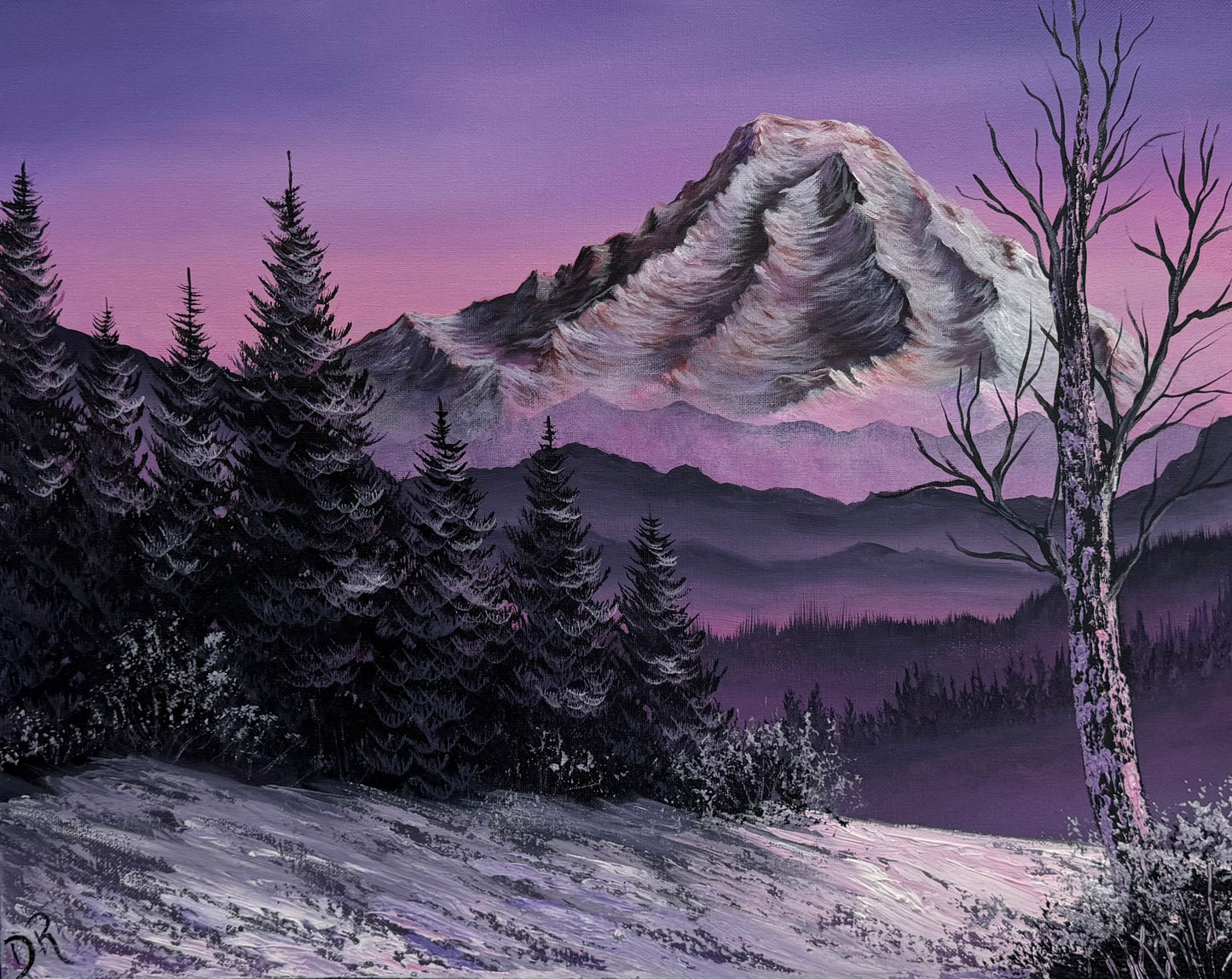 Painting # by Dani from Happily Painted - 16x20" Canvas - Purple Mountain Landscape