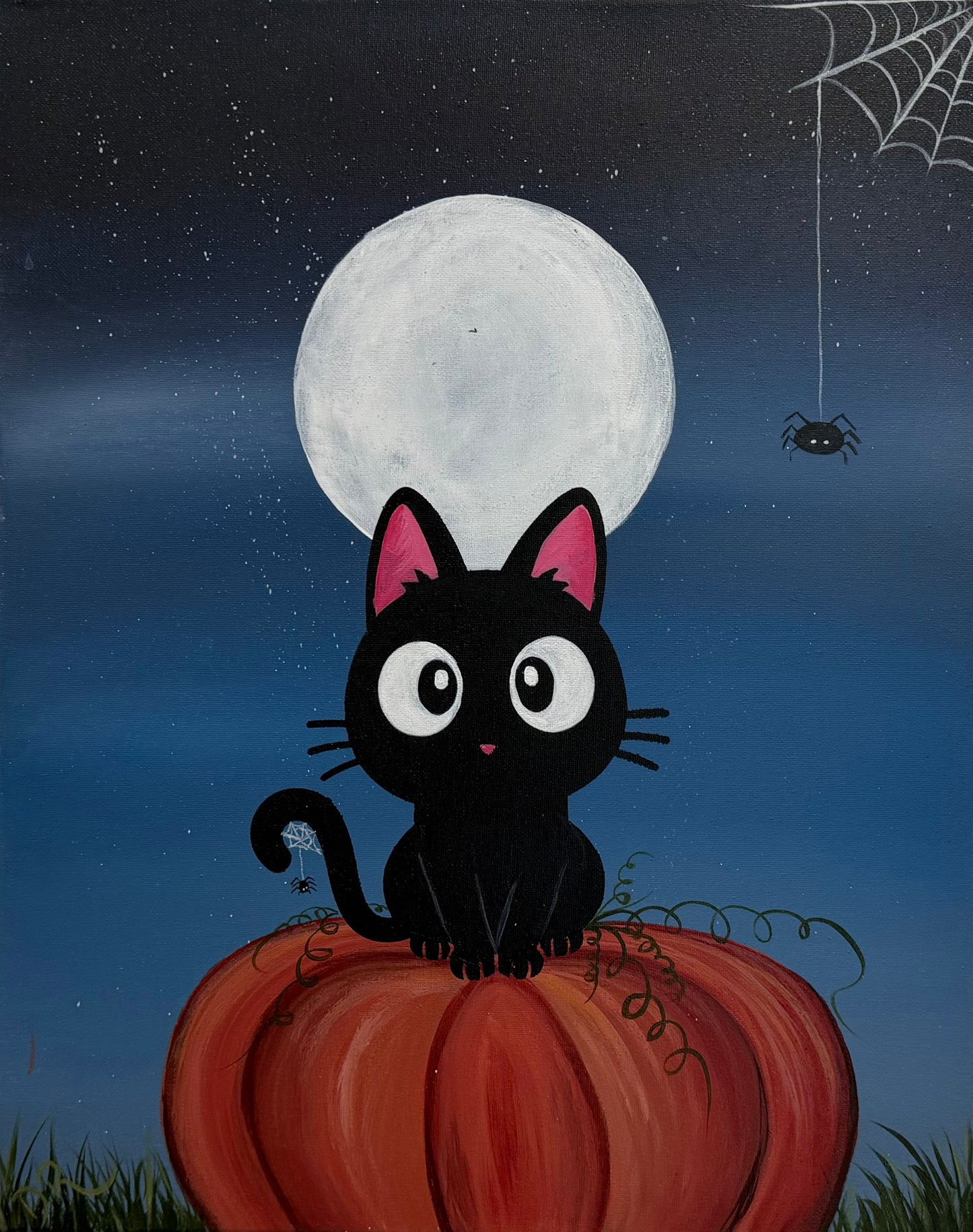 Painting # by Dani from Happily Painted - 16x20" Canvas - Black Cat Halloween Decor