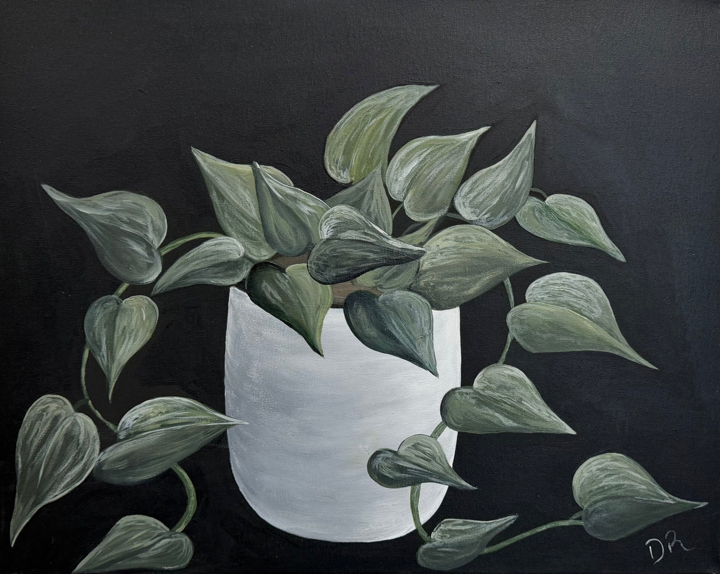 Painting # by Dani from Happily Painted - 16x20" Canvas - Still Life Pothos plant