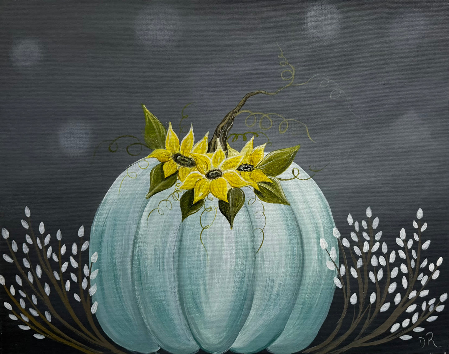 Painting # by Dani from Happily Painted - 16x20" Canvas - Blue Harvest Pumpkin