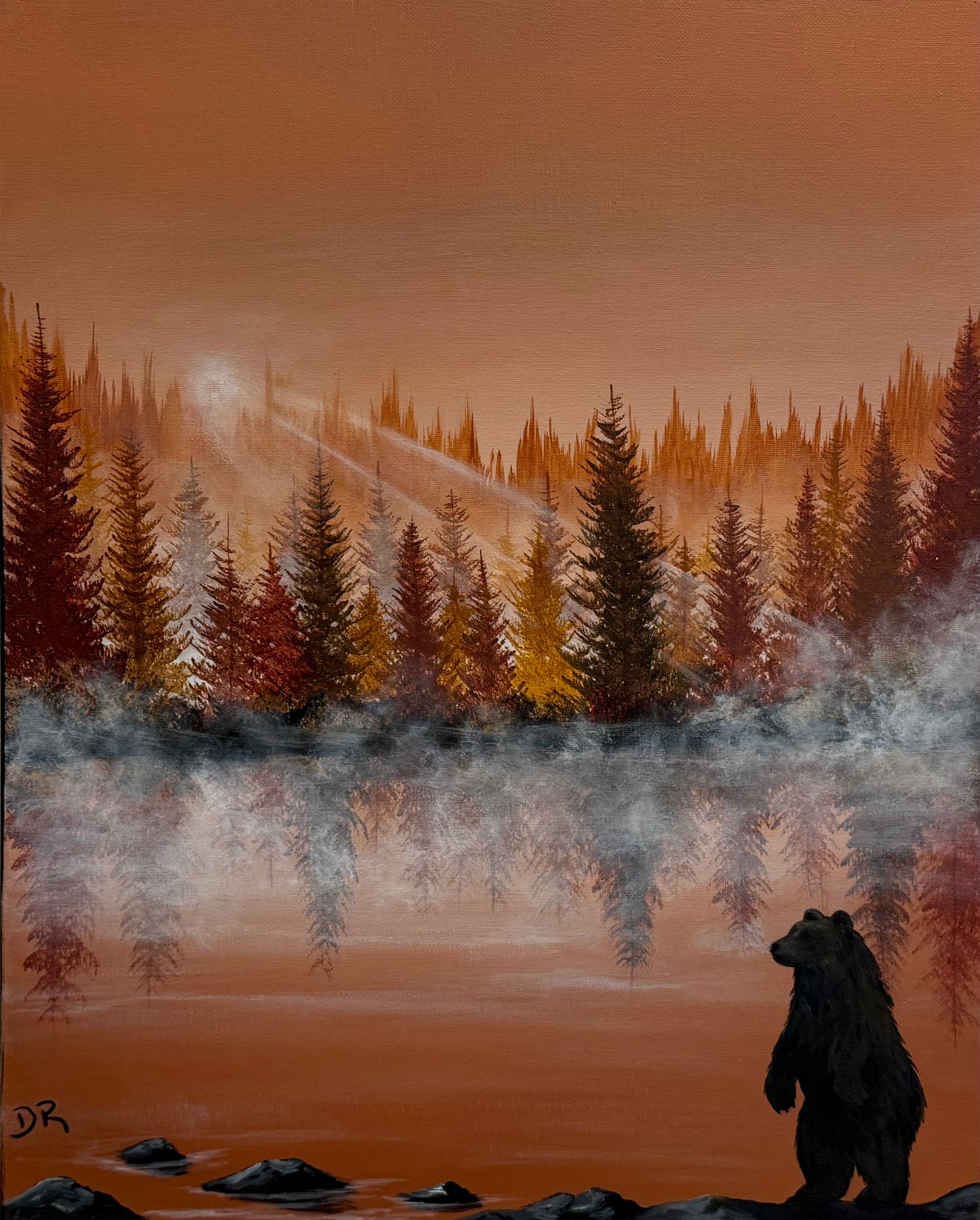 Painting # by Dani from Happily Painted - 16x20" Canvas - Standing Bear at Sunset