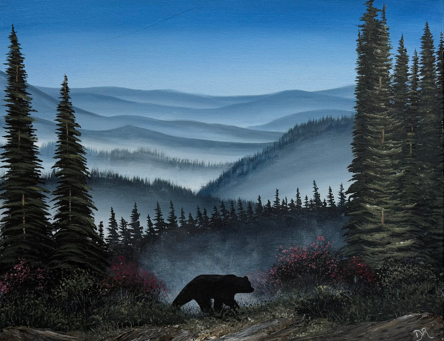 Painting # by Dani from Happily Painted - 16x20" Canvas - Bear in the Misty Mountain Foothills