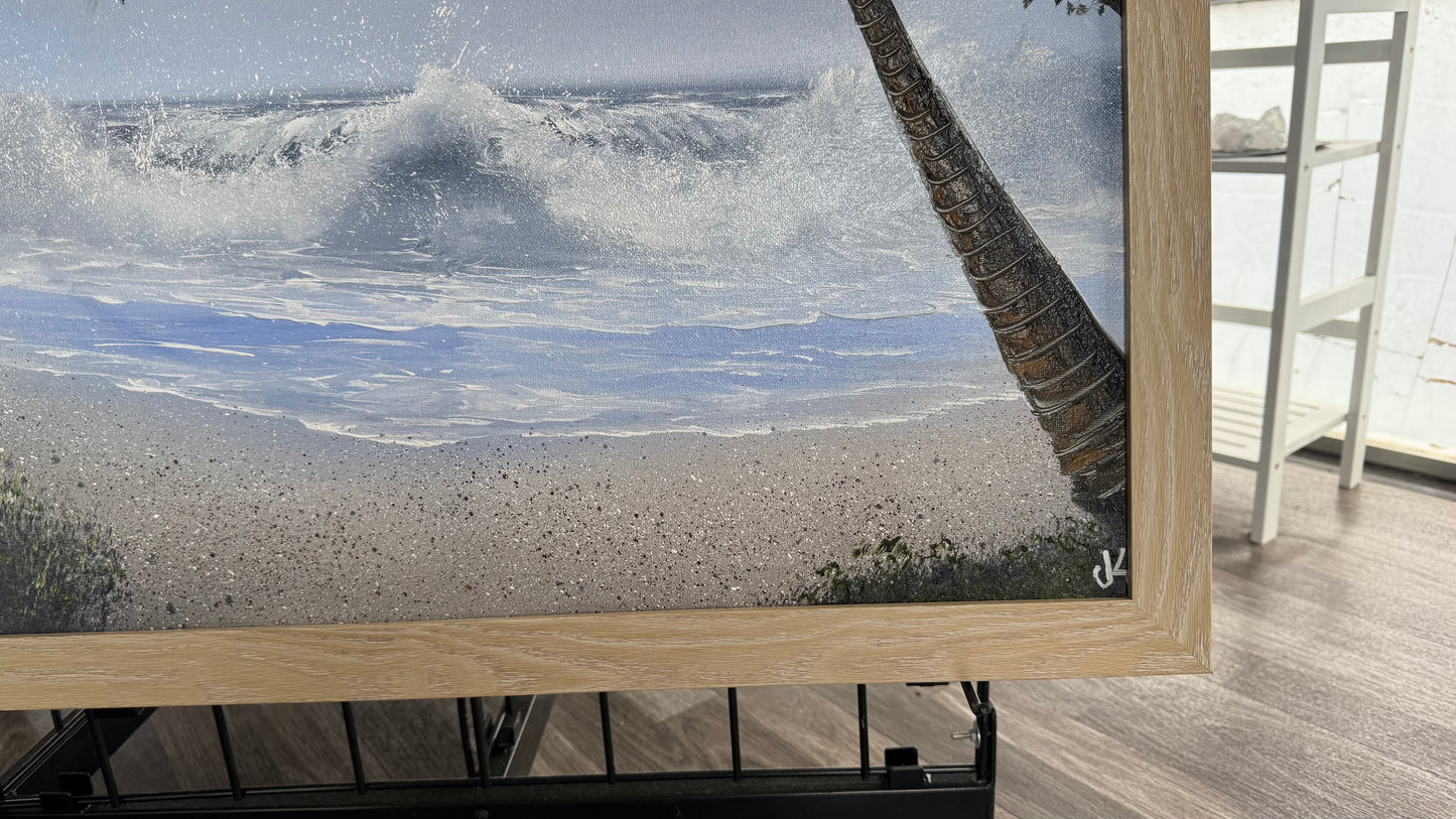 Painting #2040 - 18x24" Canvas - Tropical Seascape with Beachwood Frame included painted 9-6-25