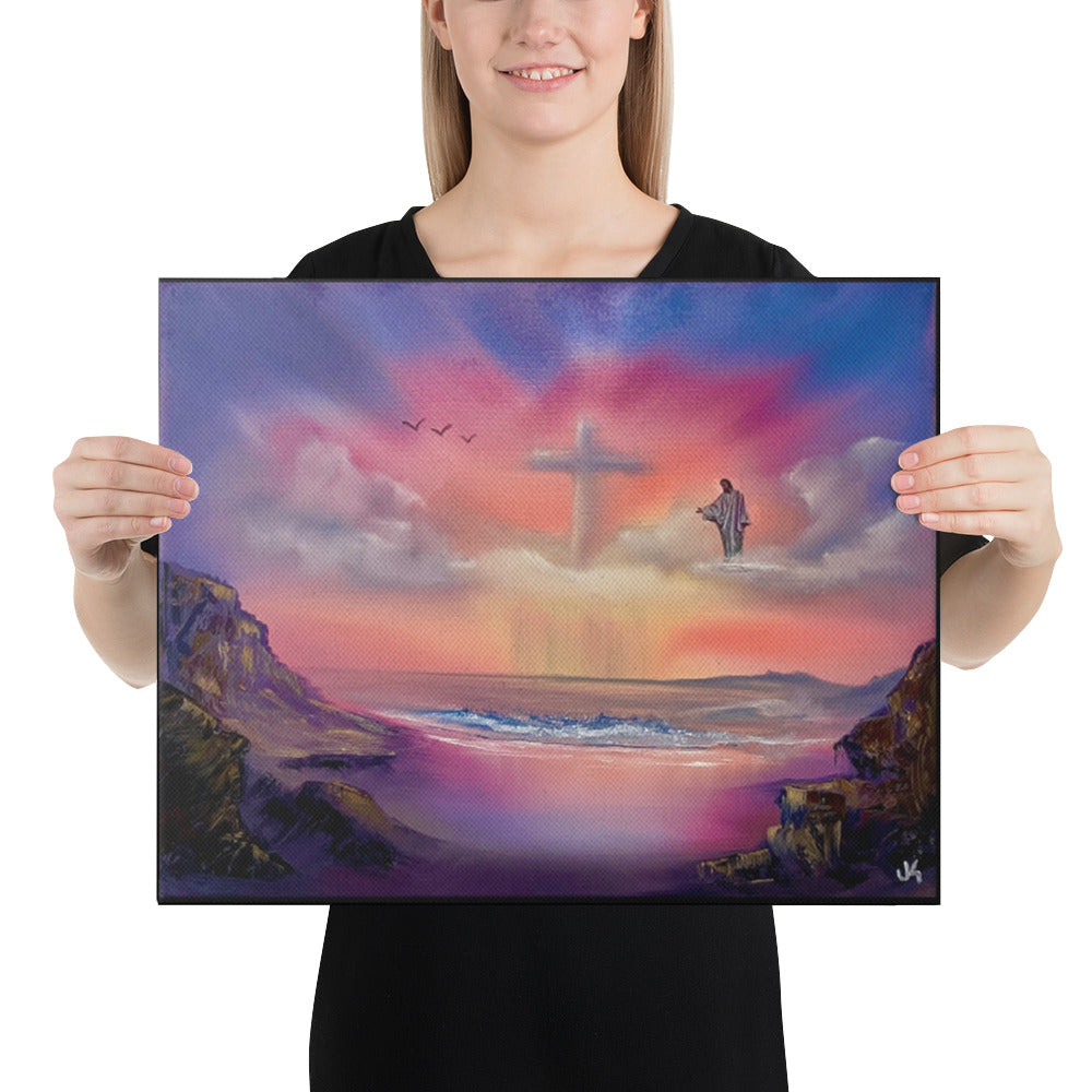 Canvas Print - Jesus with Cloud Cross Sunset Seascape by Paint With Josh - Paint With Josh