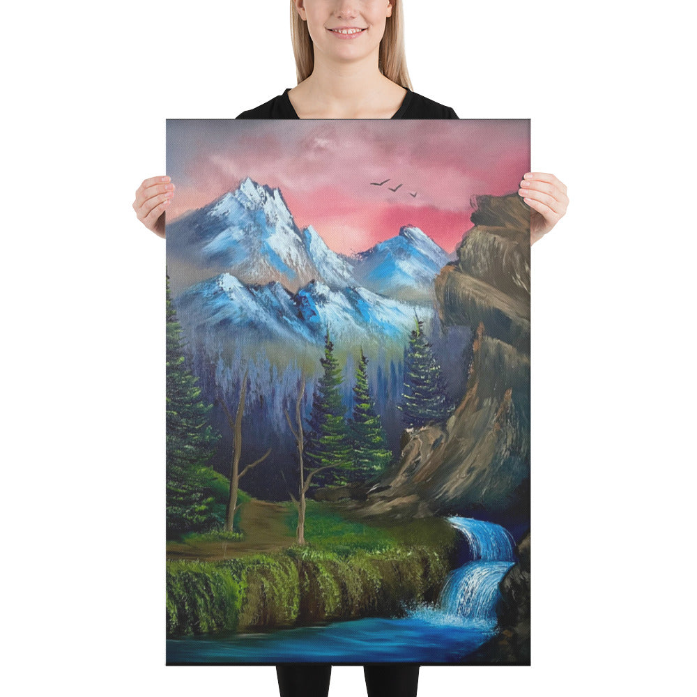 Canvas Print - Majestic Sunset Waterfall - Landscape by PaintWithJosh - Paint With Josh