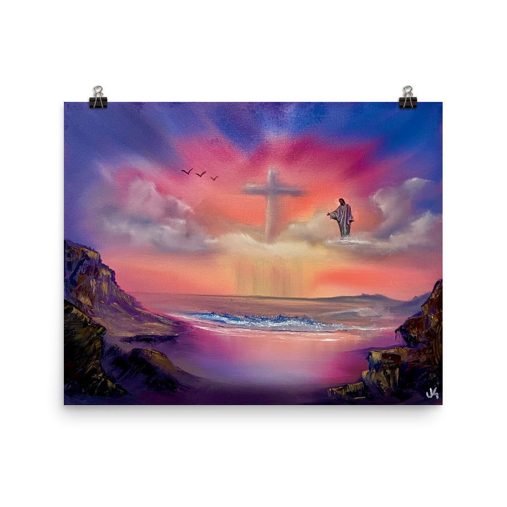 Poster Print - Jesus With Cloud Cross Seascape by Paint With Josh - Paint With Josh