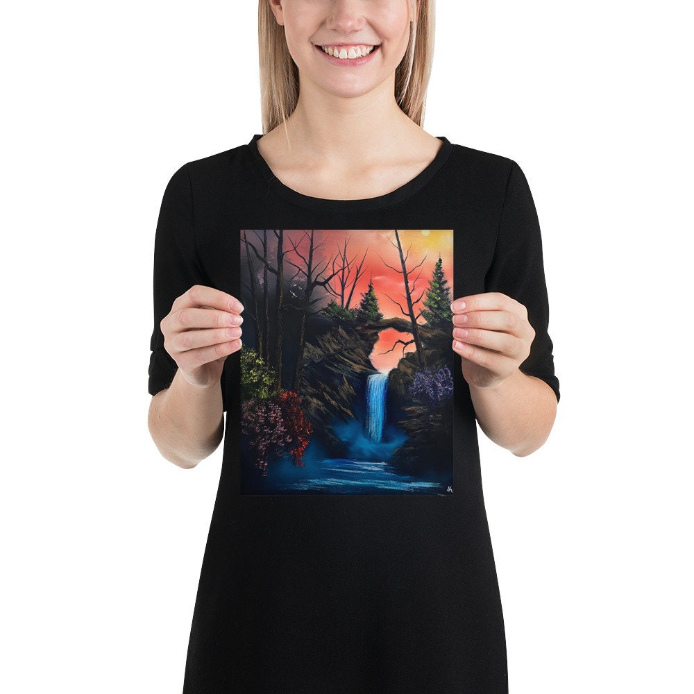 Poster Print - Sunset Canyon Waterfall Landscape by PaintWithJosh