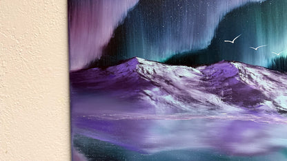 Painting #2185 - 16x20" Canvas - Aurora Mountain Landscape painted 12-13-25