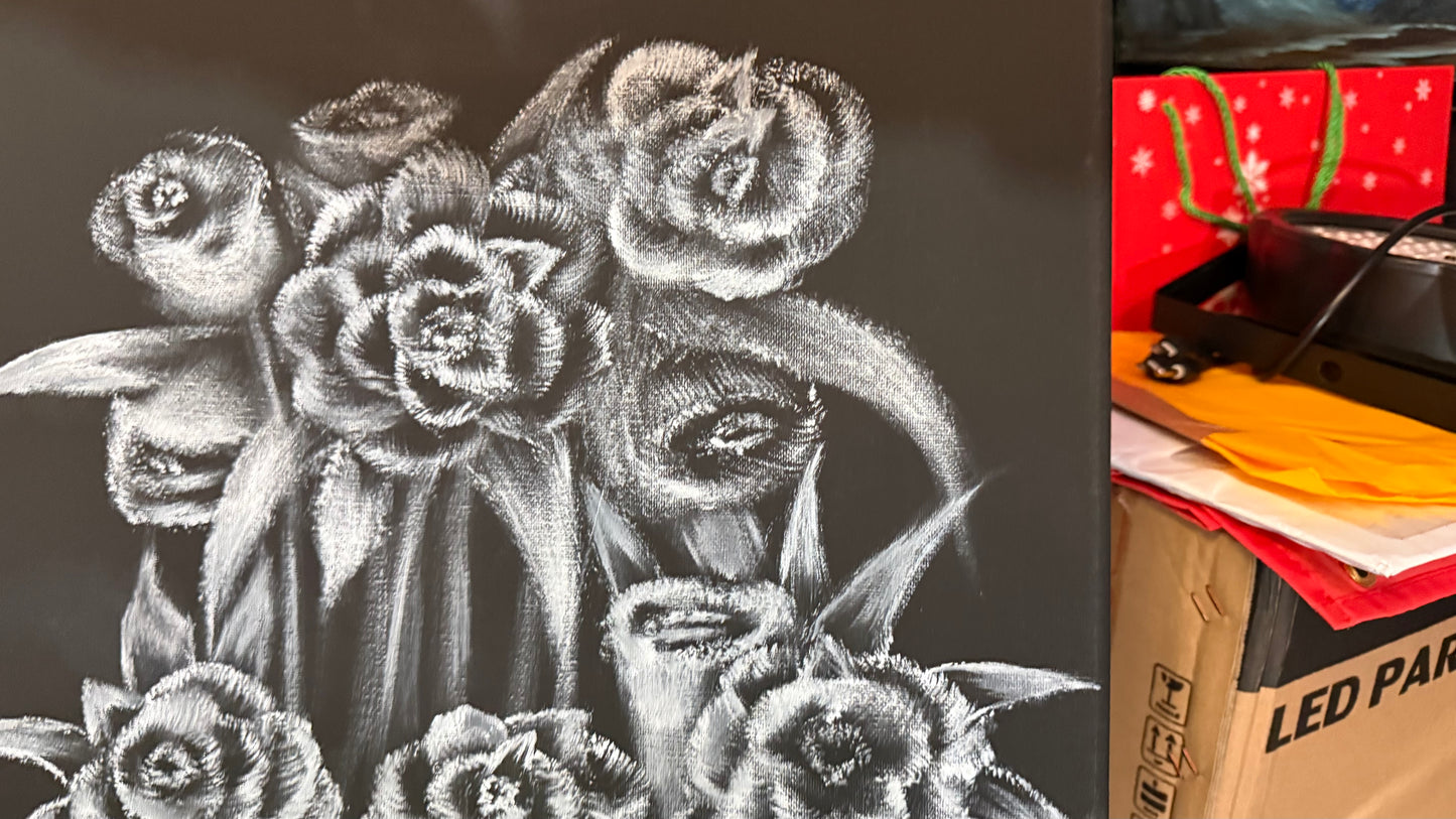 Painting #2276 - 16x20" Color Your Own Canvas - Rose Bouquet painted 2-7-26