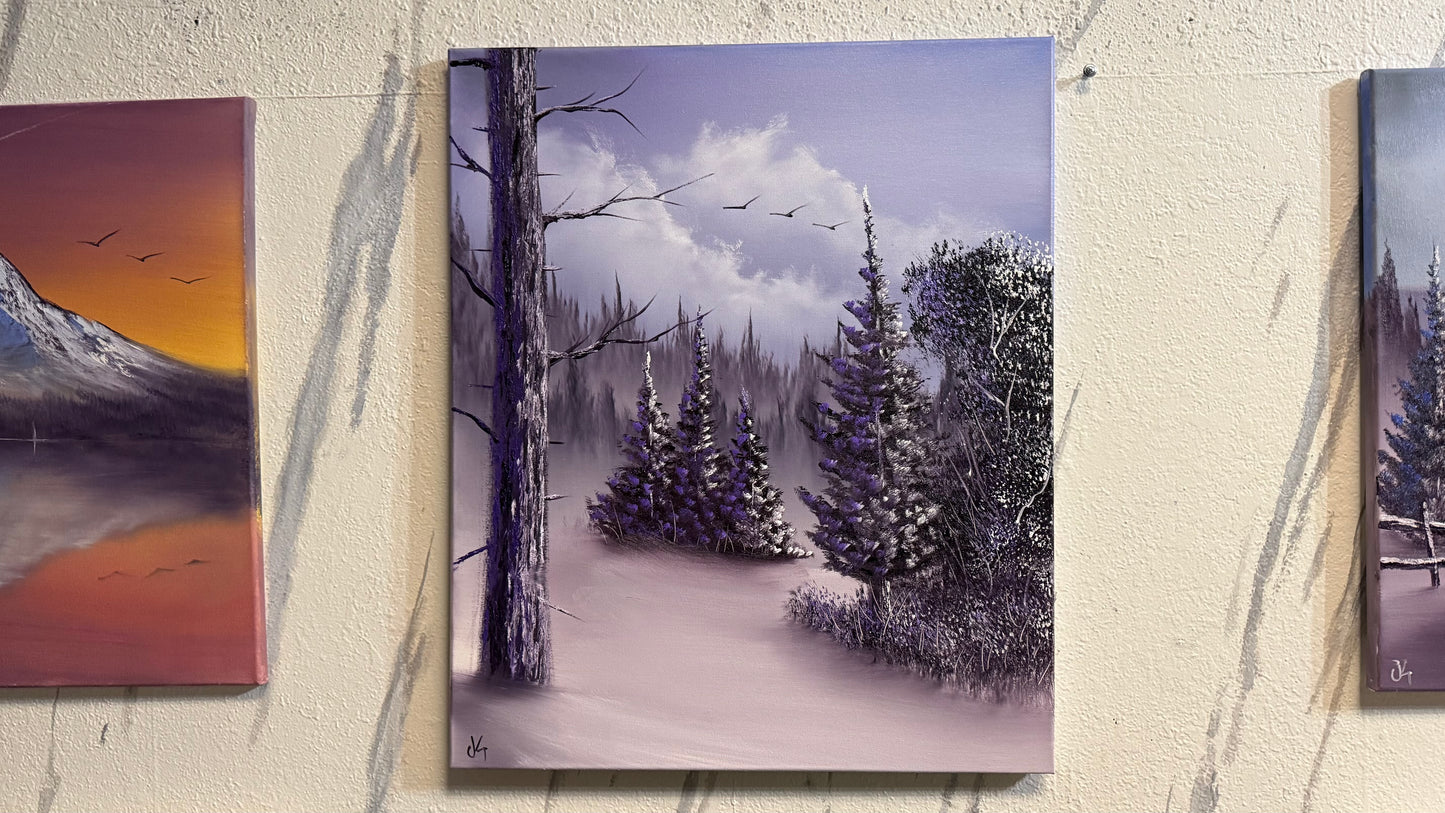Painting #2233 - 20x24" Canvas - Winter Landscape painted 1-11-26