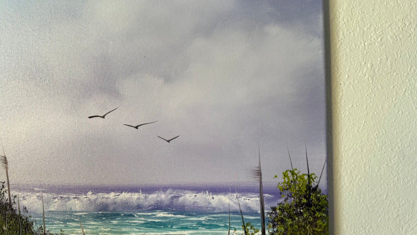 Painting #2065 - 16x20" Canvas - Cattails Seascape painted 9-20-25