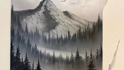 Painting #2236 - 16x20" Canvas - Black and White Mt Hood Landscape painted 1-15-26