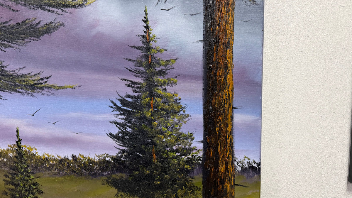 Painting #2643 - 20x24" Canvas - Cloudy Blue Sky Landscape painted 10-9-26