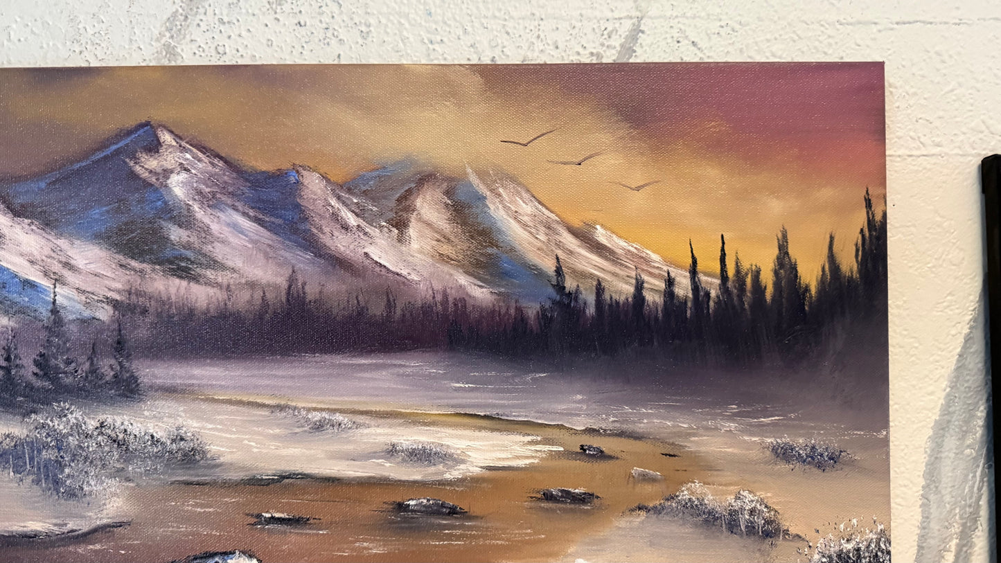 Painting #2260 - 15x30" Pro Series Canvas - Mountain River Landscape painted 1-29-26