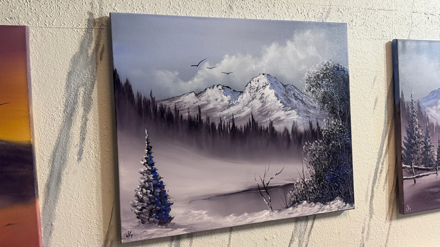 Painting #2234 - 20x24" Canvas - Winter Landscape painted 1-12-26