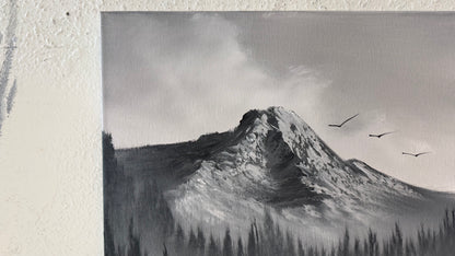 Painting #2211 - 16x20" Canvas - Black and White Mt Hood painted 12-30-25
