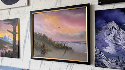 Painting #2440 - 20x24" Framed Canvas - East Coast Sunset Seascape painted 5-16-26