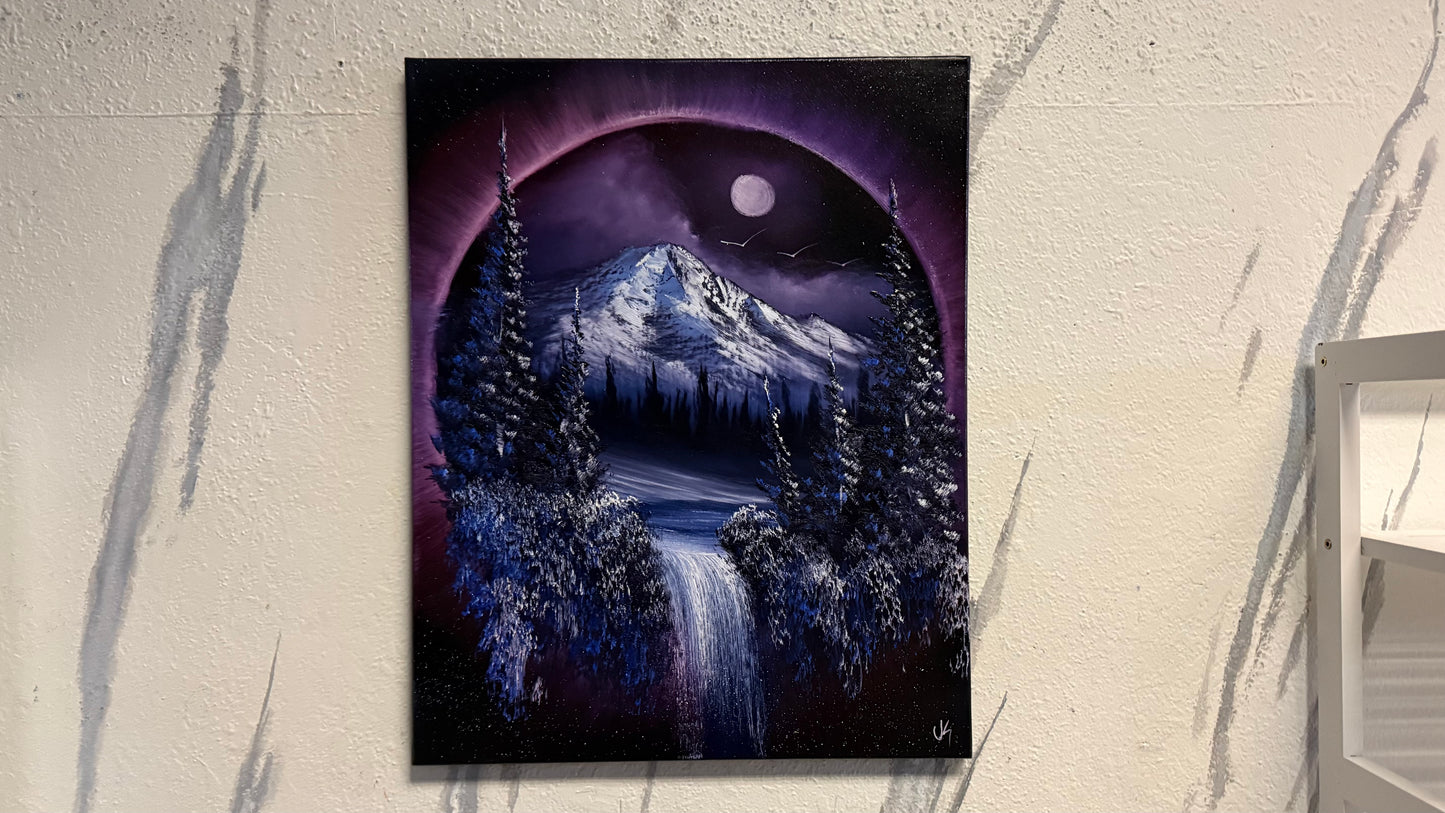 Painting #2195 - 16x20" Canvas - Portal Painting Mt Hood Waterfall painted 12-19-25