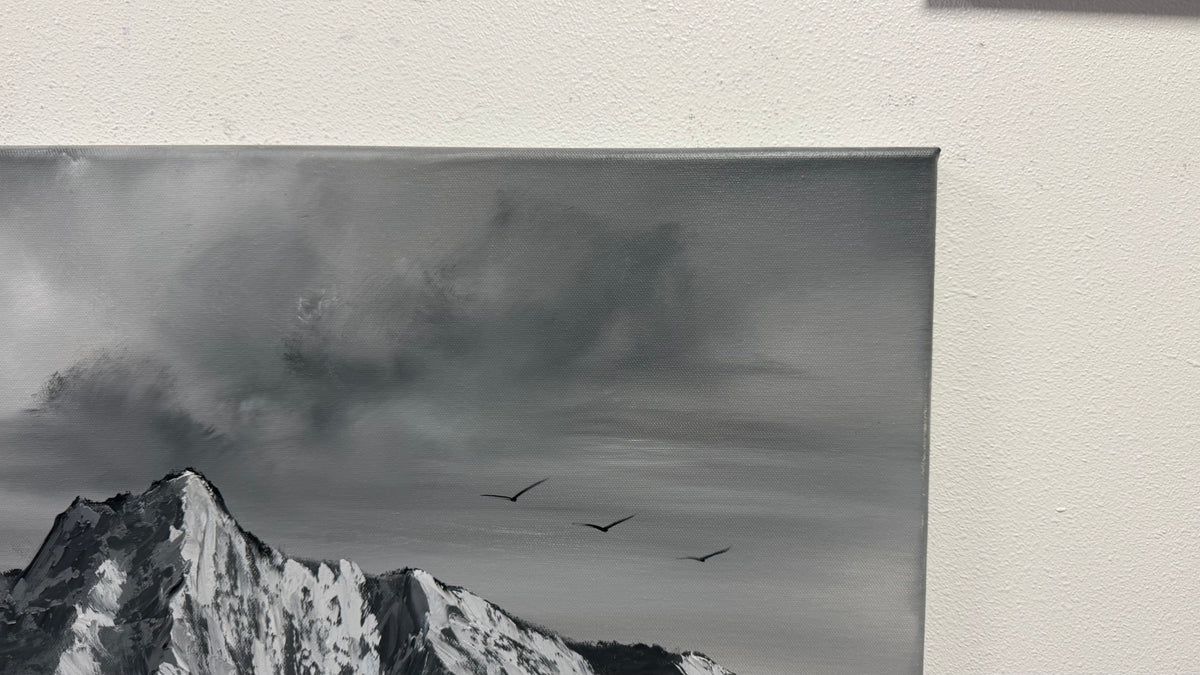 Painting #2638 - 20x24" Canvas - Black and White Landscape painted 10-4-26