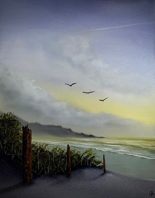 Painting #2497 - 16x20" Canvas - Blue Sky Seascape painted 6-29-26
