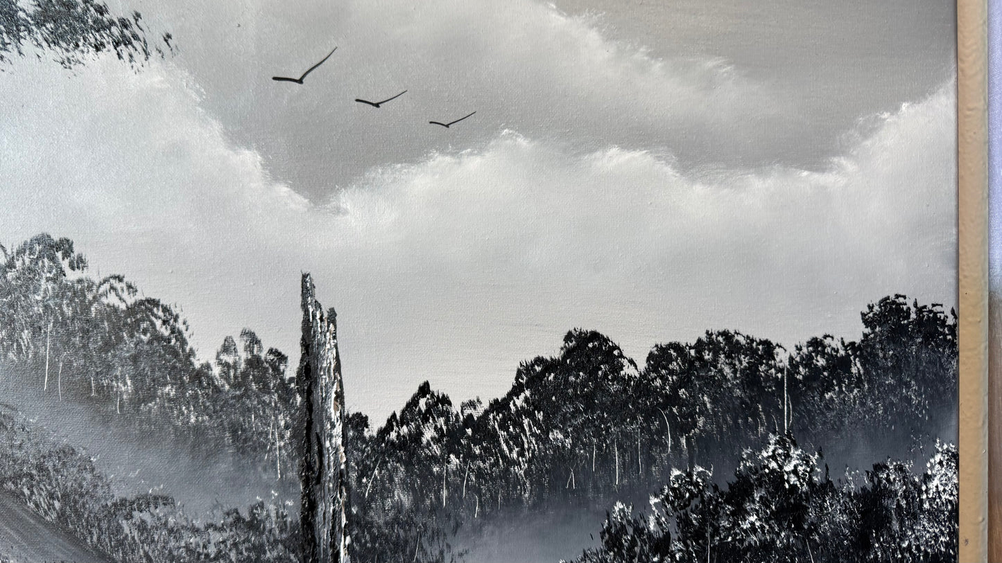Painting #2456 - 18x24" Canvas - Black and White Meadow painted 5-24-26