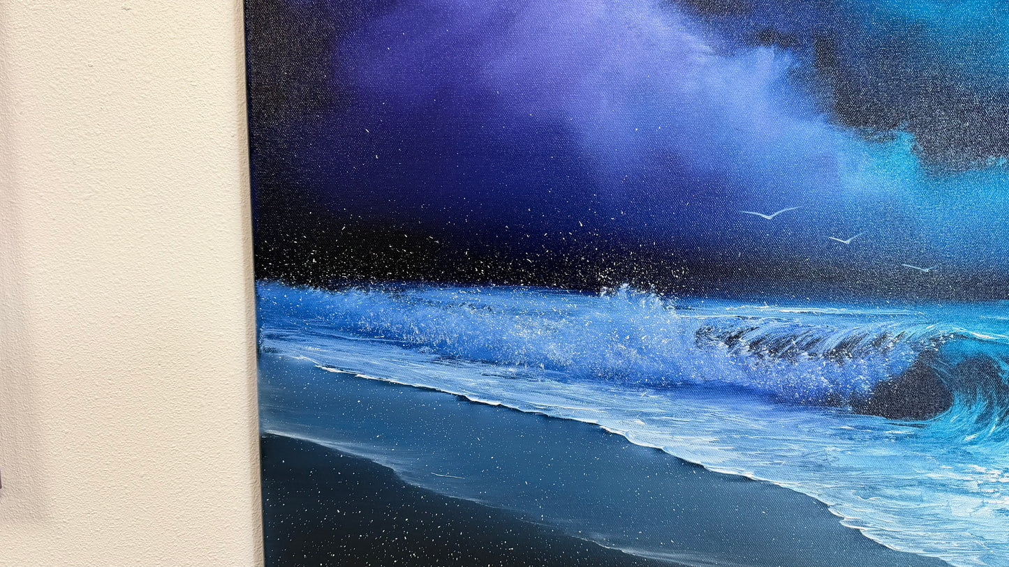 Painting #2541 - 22x28" Canvas - Night Seascape painted 8-6-26