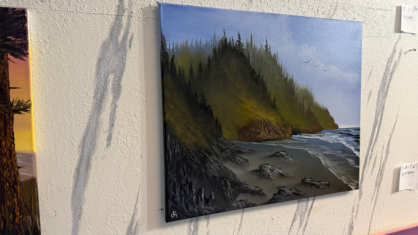 Painting #2416 - 20x24" Framed Canvas - Pacific Northwest Seascape painted 4-28-26