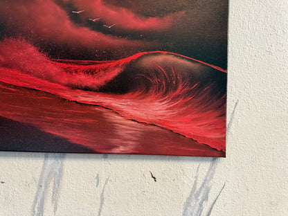 Painting #2392 - 16x20" Canvas - Blood Moon Seascape painted 4-16-26