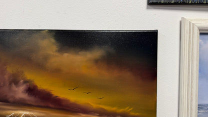 Painting #2597 - 22x28" Black Canvas - Dramatic Sunset Seascape painted 9-12-26