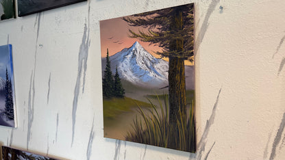 Painting #2354 - 16x20" Canvas - Mountains River Landscape painted 3-24-26