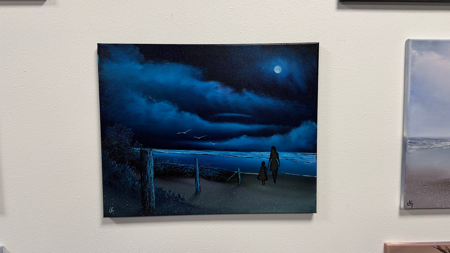 Painting #2529 - 16x20" Canvas - Night Seascape painted 7-26-26