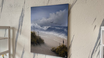 Painting #2152 - 16x20" Canvas - Cattails Seascape painted 11-18-25