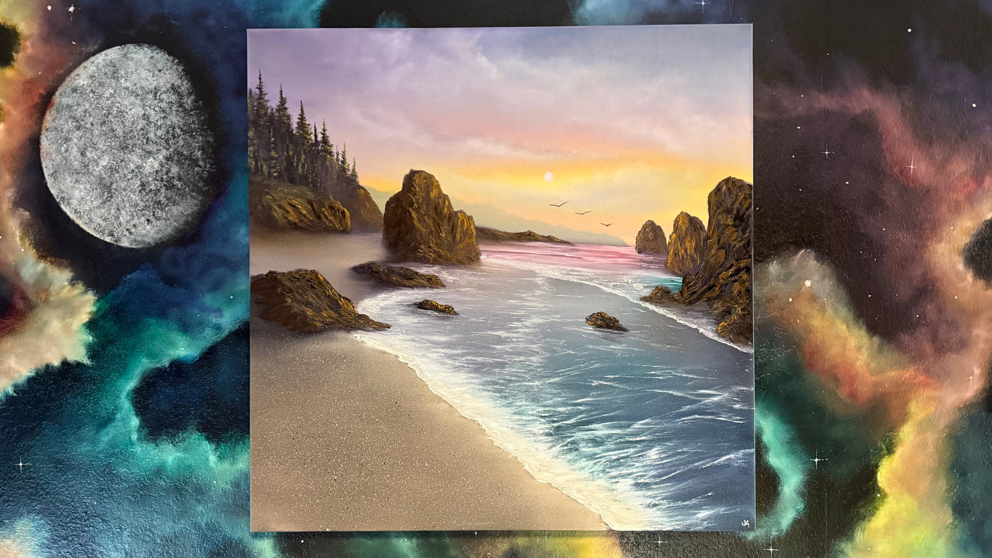 Painting #2268 - 36x36" Pro Series Canvas - Sunset Seascape painted 2-2-26