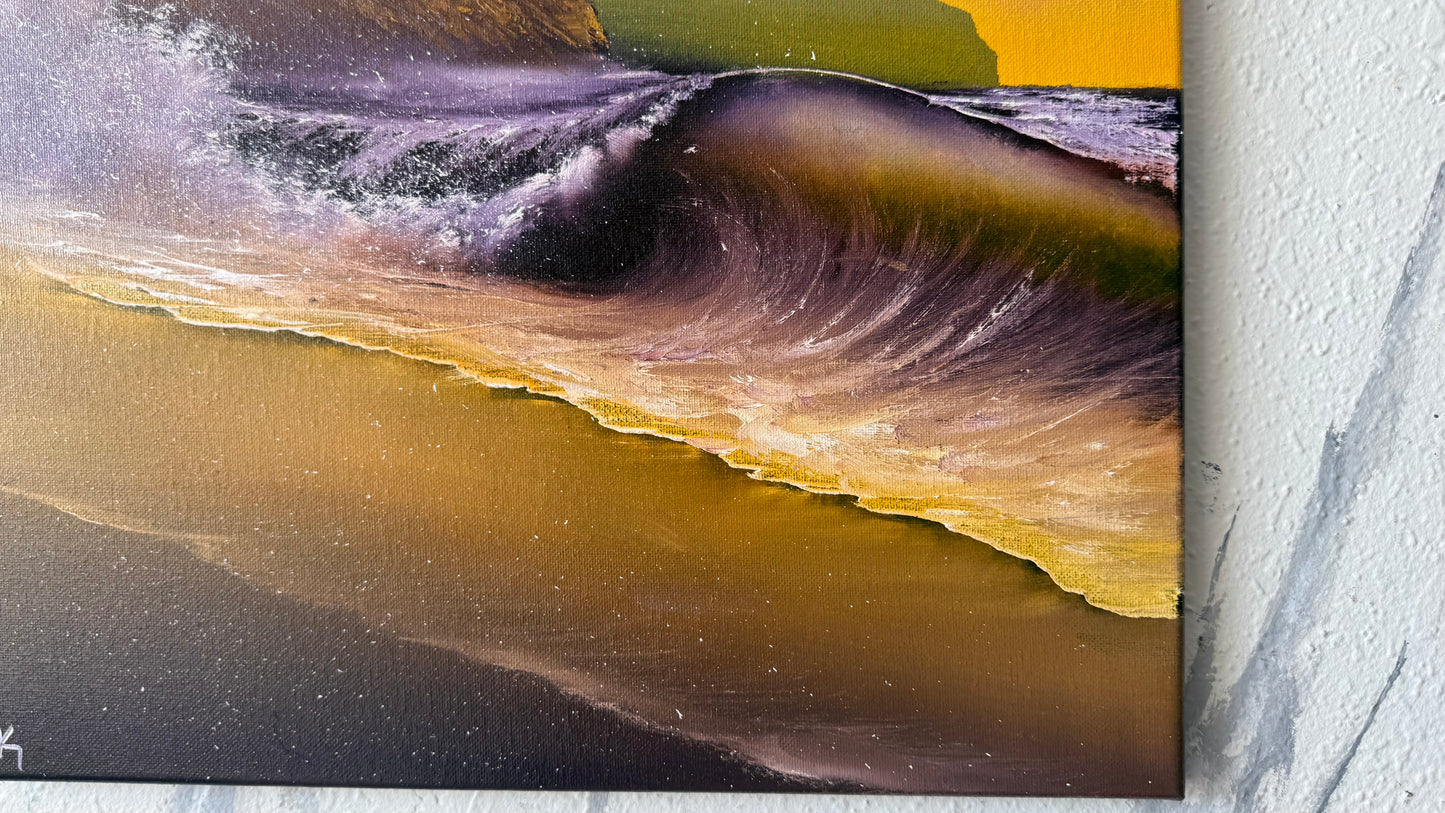 Painting #2462 - 16x20" Canvas - Sunset Oregon Coast painted 5-28-26