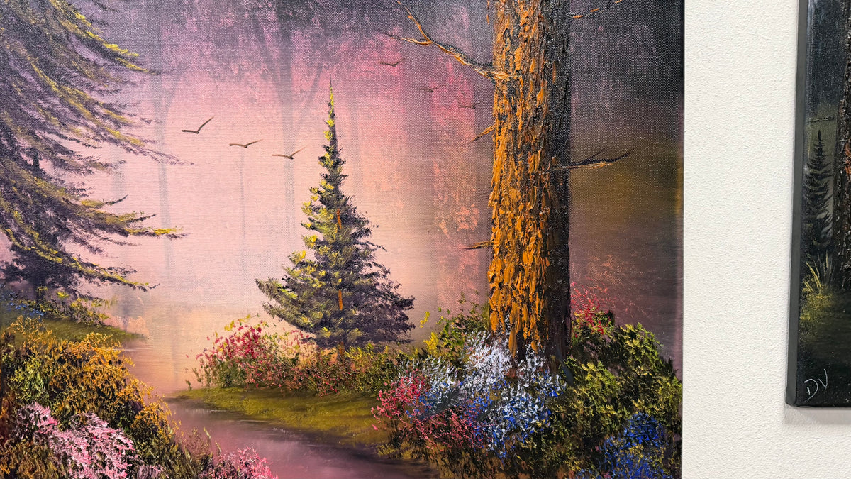 Painting #2654 - 22x28" Canvas - Sunset Forest Landscape painted 10-18-26