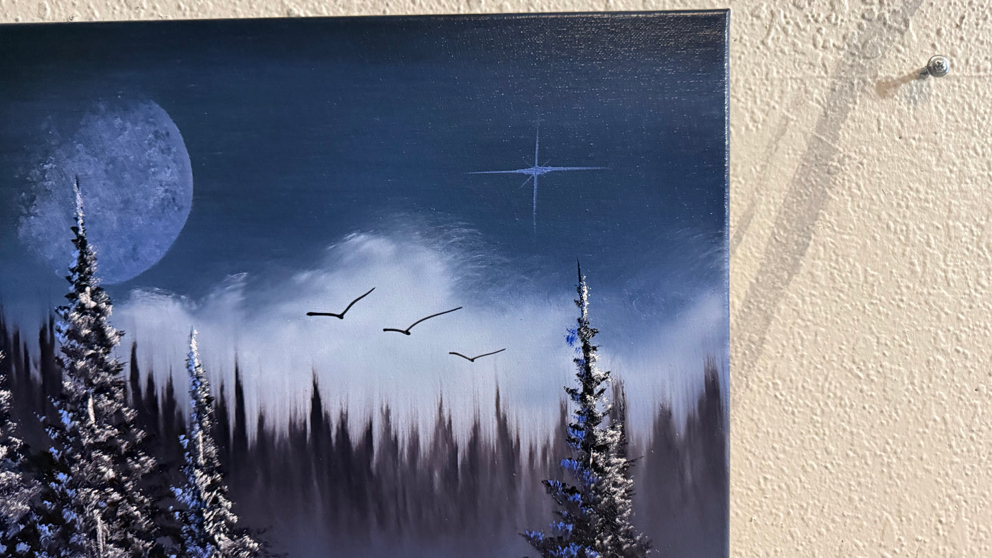 Painting #2252 - 16x20" Canvas - Full Moon Mountain Landscape painted 1-23-26