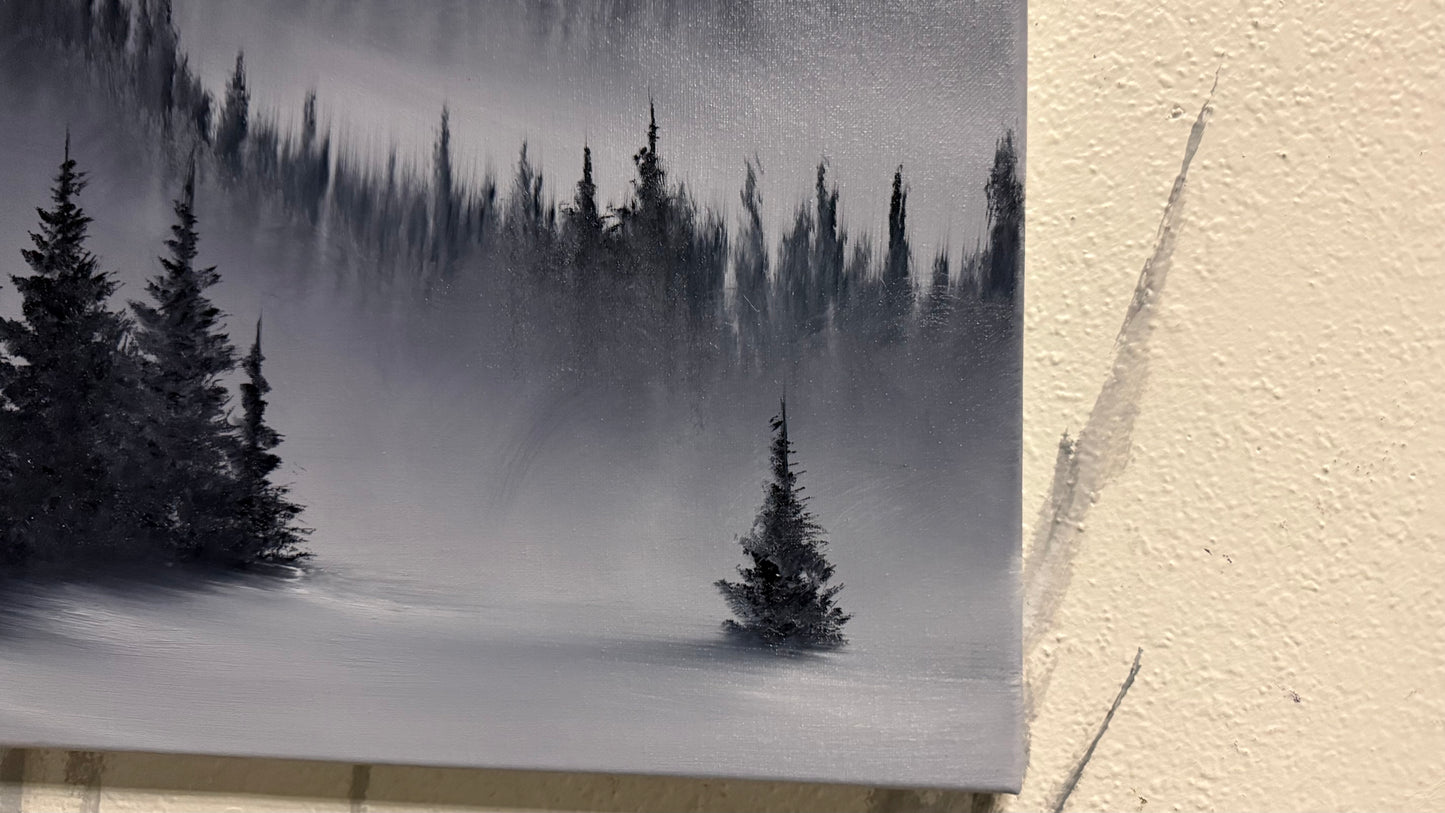 Painting #2164 - 16x20" Canvas - Black and White Mt Hood Landscape painted 11-29-25