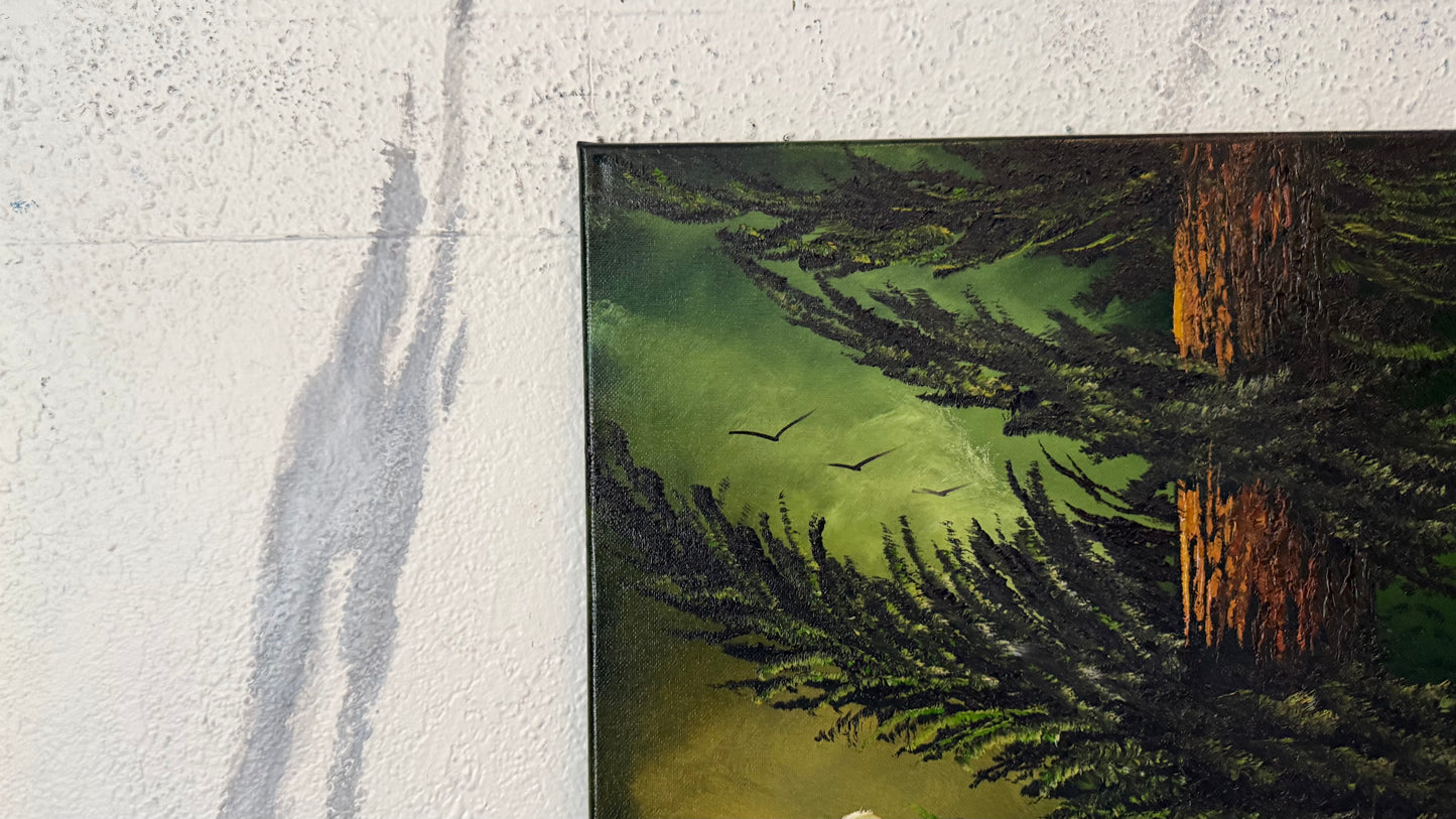 Painting #2471 - 16x20" Canvas - Full Moon Pine Tree Landscape painted 5-31-26
