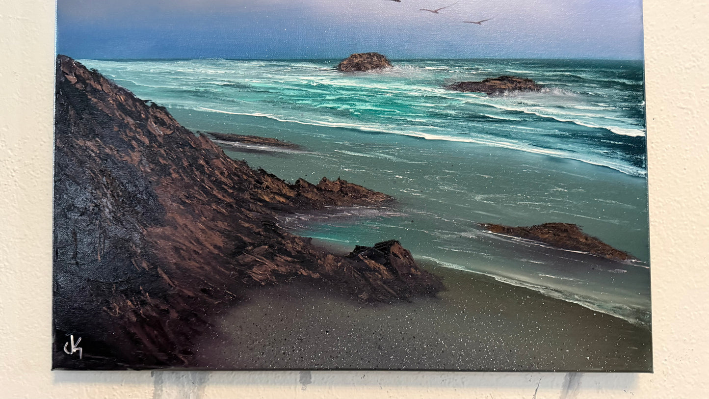 Painting #2225 - 16x20" Canvas - Angler's Coast Seascape painted 1-8-26