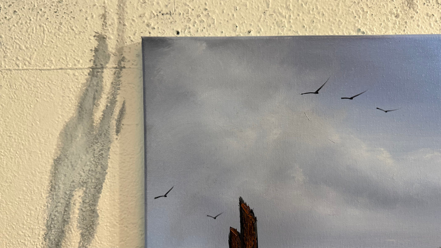 Painting #2419 - 16x20" Canvas - Kite Flying Seascape painted 4-30-26