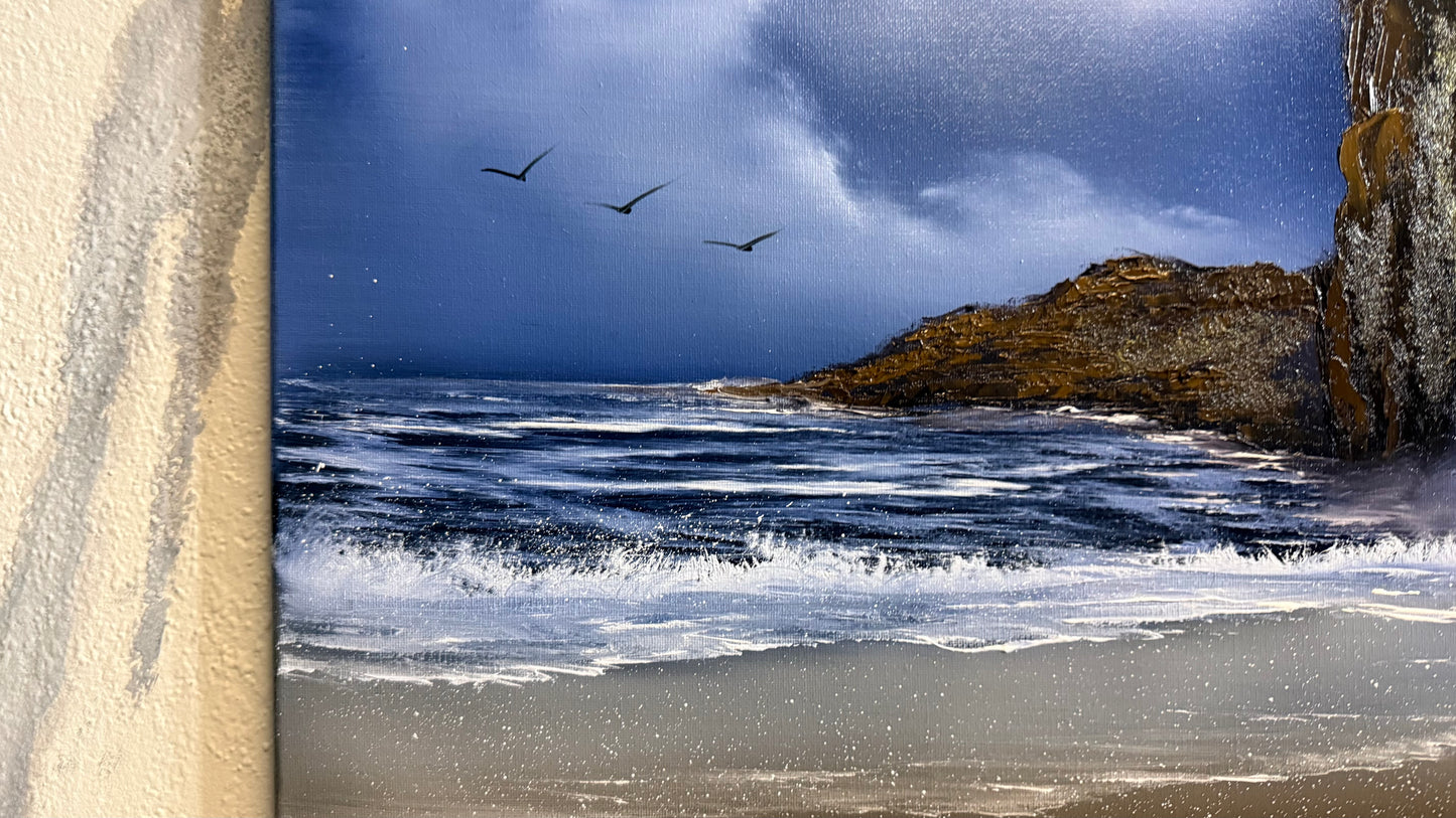 Painting #2237 - 16x20" Canvas - Coastal Waterfall Seascape painted 1-15-26