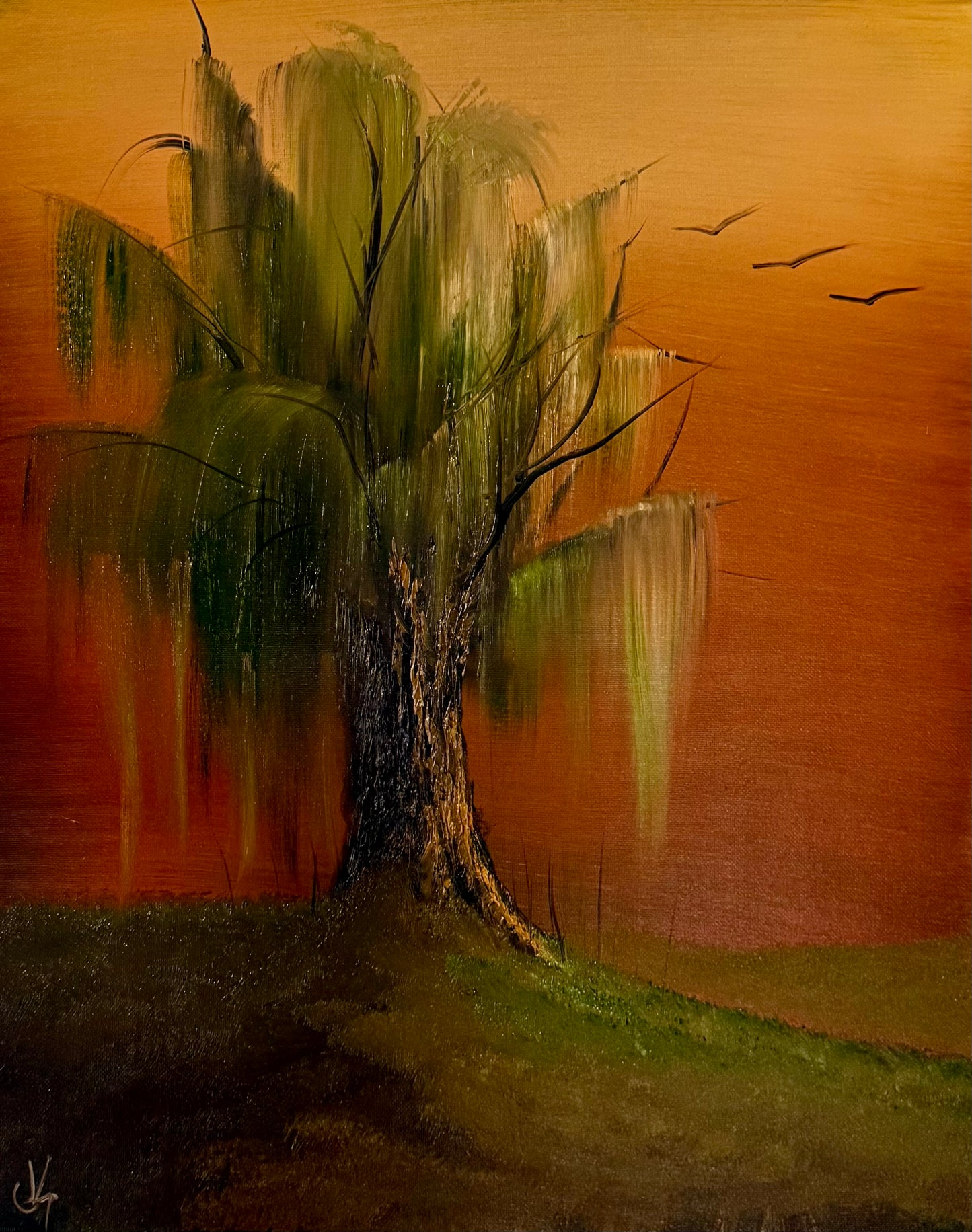 Painting #2061 - 16x20" Canvas - Willow Tree Landscape painted 9-18-25