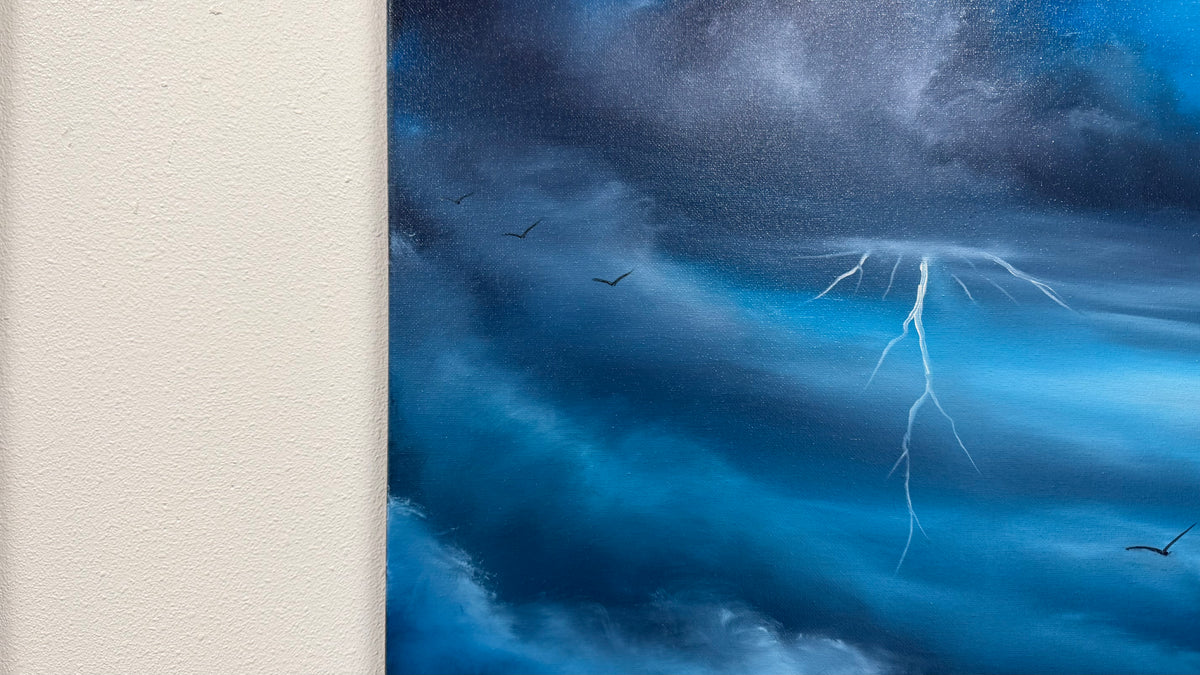 Painting #2598 - 18x24" Black Canvas - 40,000ft - Blue Cloudscape painted 9-13-26
