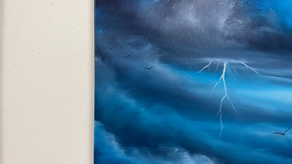 Painting #2598 - 18x24" Black Canvas - 40,000ft - Blue Cloudscape painted 9-13-26