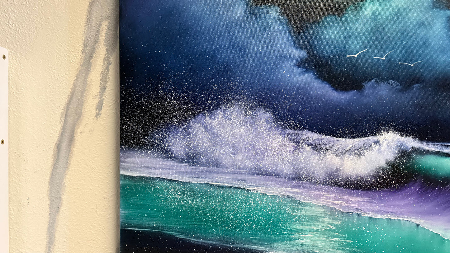 Painting #2190 - 24x30" Canvas - Crashing Wave Seascape painted 12-15-25