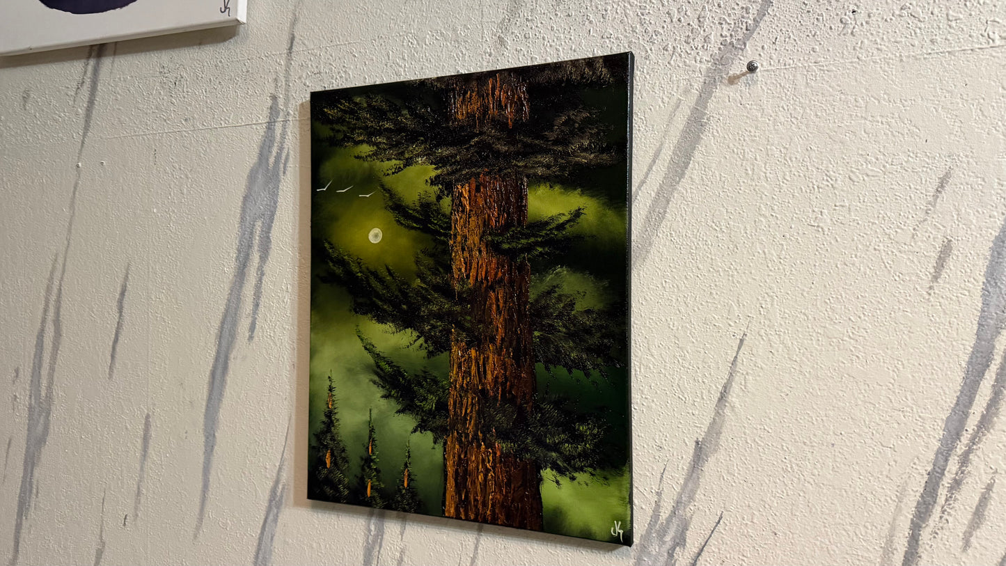 Painting #2490 - 16x20" Canvas - Forest Full Moon painted 6-19-26