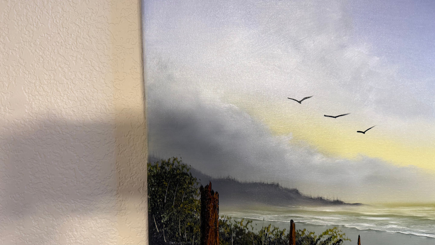 Painting #2497 - 16x20" Canvas - Blue Sky Seascape painted 6-29-26